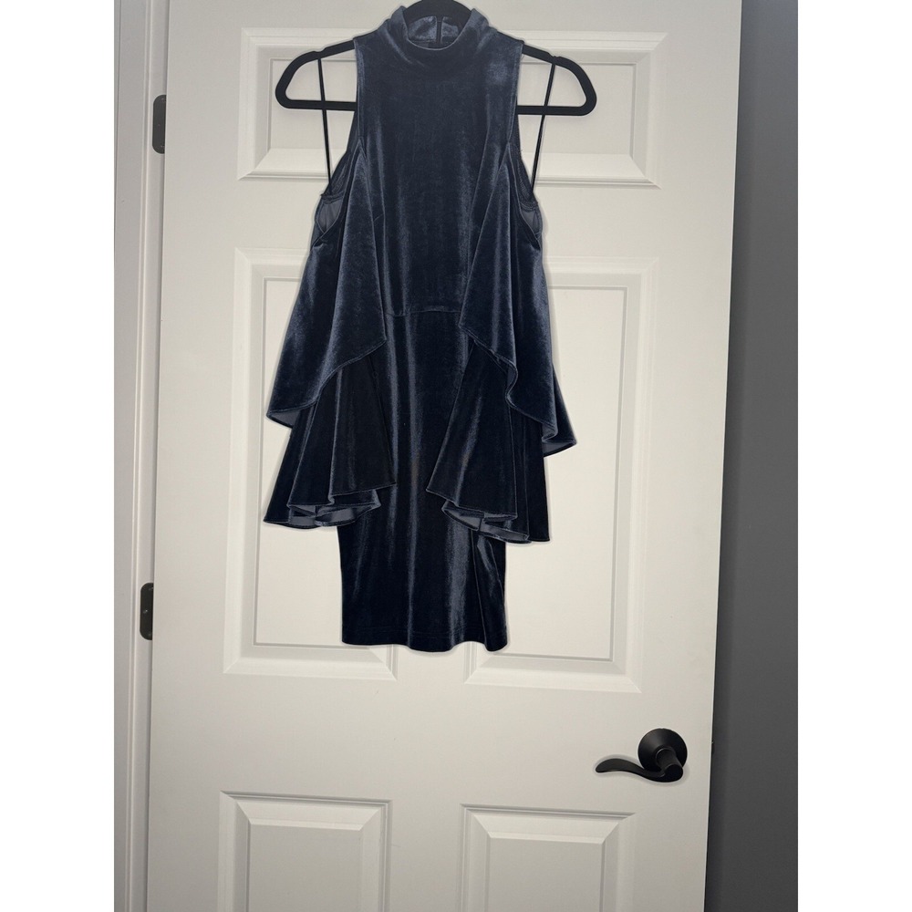 Lulus Velvet Blue Cold Shoulder Ruffle Tiered Bell Sleeve Dress Small  Nwt